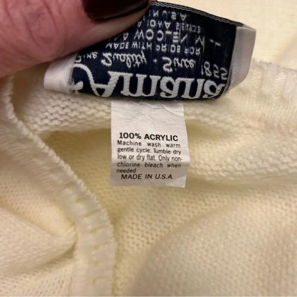 Vintage 90s Amana Open Knit Button Front Cream Ivory Cardigan Retro Twee Mod - Picture 6 of 8